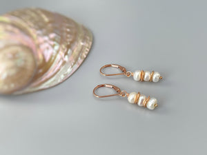 Dainty Pearl drop earrings, 14k Gold, Boho Rose Gold Sterling Silver freshwater pearl dangle earrings for bridesmaids handmade gift for wife