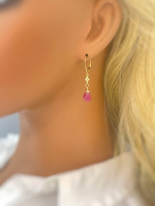 Pink Sapphire earrings dangle 14k Gold, Rose Gold, Sterling Silver dangly boho handmade gemstone jewelry for women September Birthstone