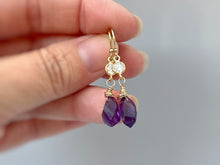 Load image into Gallery viewer, Amethyst earrings dangle, 14k Gold Fill, Sterling Silver, crystal