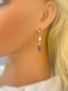 Amethyst earrings dangle, 14k Gold Fill, Sterling Silver, crystal