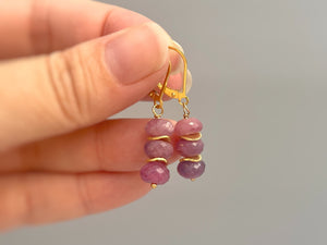 Pink Sapphire Earrings dangle, Rose Gold, 14k Gold, Sterling Silver, Boho