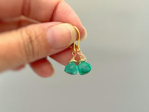 Emerald Green Gemstone earrings dangle 14k gold, Sterling Silver, Rose Gold Dainty drop crystal Quartz dangly birthstone handmade jewelry