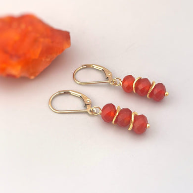 Carnelian Earrings dangle, 14k gold, sterling silver boho dangly orange red gemstone lightweight everyday jewelry for women July Birthstone