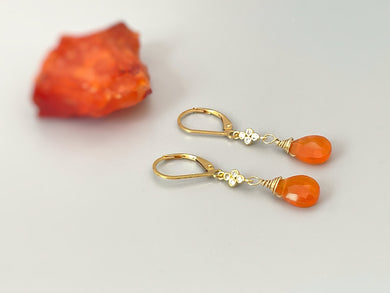 Carnelian earrings dangle, 14k gold, Sterling Silver, Crystal dangly boho jewelry for women handmade orange gemstone July birthstone gift