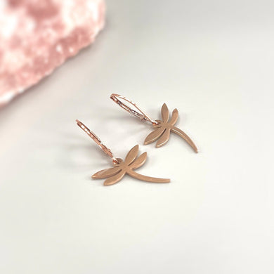 Dragonfly Earrings dangle Rose Gold Silver, Gold Handmade Dragonfly Jewelry gifts for her dangly Artisan Handmade Jewelry for bridesmaids