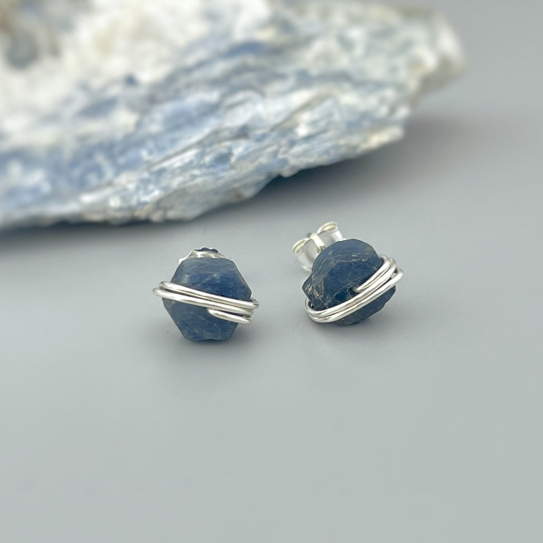 Sapphire Earrings Blue Sapphire Stud earrings Sterling Silver, 14k Gold Fill Rose Gold handmade minimalist dainty raw gemstone post jewelry