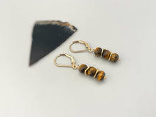 Load image into Gallery viewer, Tigers Eye Earrings dangle, 14k gold, sterling silver boho dangly brown gold gemstone lightweight everyday jewelry for women Birthstone