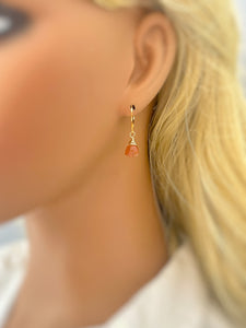 Sunstone earrings dangle 14k gold, Sterling Silver, Rose Gold Dainty, Dangly tear drop crystal Oregon Orange gemstone jewelry for women
