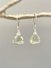 Load image into Gallery viewer, Sage Green Amethyst Gemstone earrings Dangle Sterling Silver, Rose 14k Solid Gold