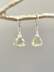 Sage Green Amethyst Gemstone earrings Dangle Sterling Silver, Rose 14k Solid Gold
