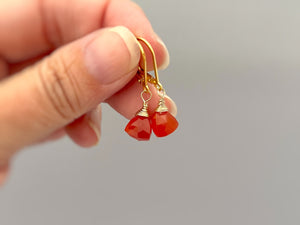Carnelian earrings dangle Sterling Silver, 14k gold, Rose Gold Dainty, Dangly tear drop crystal Red Orange gemstone jewelry for women