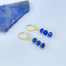 Load image into Gallery viewer, Lapis Lazuli Earrings dangle, 14k gold, sterling silver boho dangly blue gemstone lightweight everyday jewelry for women December Birthstone