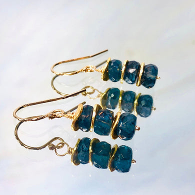 Kyanite Earrings, 14k Gold Fill dangly earrings Moss Kyanite elegant lightweight earrings handmade gemstone jewelry gift for wife
