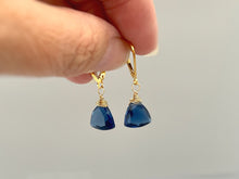 Load image into Gallery viewer, Dainty Sapphire Blue Earrings dangly 14k gold sterling silver boho dangle gemstone handmade jewelry for women September Birthstone