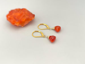 Carnelian earrings dangle Sterling Silver, 14k gold, Rose Gold Dainty, Dangly tear drop crystal Red Orange gemstone jewelry for women
