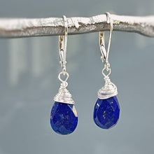 Load image into Gallery viewer, Lapis Lazuli Earrings Dangle Silver, 14k Gold Teardrop Blue Gemstone Dangly Drop Earrings Everyday Minimalist Dainty Handmade Lapis Jewelry