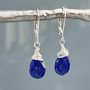 Lapis Lazuli Earrings Dangle Silver, 14k Gold Teardrop Blue Gemstone Dangly Drop Earrings Everyday Minimalist Dainty Handmade Lapis Jewelry