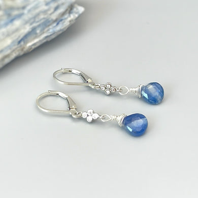 Blue Kyanite earrings dangle, Sterling Silver, 14k gold, Crystal dangly unique boho handmade blue crystal jewelry for women gift for wife