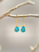 Load image into Gallery viewer, Copper Turquoise Earrings dangle Gold, Silver, 14k leverback