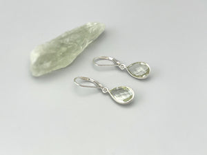 Dainty Green Amethyst earrings Dangle Sterling Silver Prasiolite Jewelry