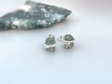 Load image into Gallery viewer, Moss Agate Earrings Stud Earrings Sterling Silver Handmade raw gemstone earrings
