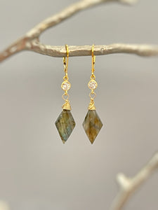 Handmade Labradorite Crystal earrings gold, silver