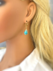 Copper Turquoise Earrings dangle Gold, Silver, 14k leverback