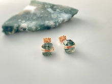Load image into Gallery viewer, Moss Agate Earrings Stud Earrings Sterling Silver Handmade raw gemstone earrings