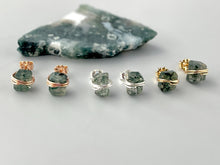 Load image into Gallery viewer, Moss Agate Stud Earrings Rose Gold, 14k gold Fill,  Sterling Silver