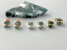 Load image into Gallery viewer, handmade moss agate earrings stud in Sterling Silver, 14k Gold Fill, and Rose Gold Fill