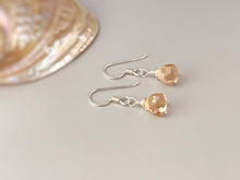 Load image into Gallery viewer, Dainty Morganite earrings dangle 14k gold, Sterling Silver, Rose Gold Peach Pink Quartz