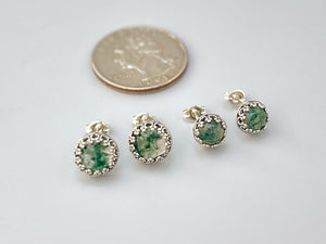 Handmade Moss Agate Stud Earrings Sterling Silver