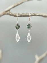 Load image into Gallery viewer, Unique Handmade Moss Agate and Crystal Quartz Earrings Dangle Hanging