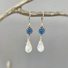 Load image into Gallery viewer, Handmade Blue Kyanite and Moonstone Earrings Dangle Handmade Sterling Silver birthstone jewelry for women gemstone earrings gift for wife, mom