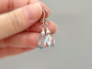 Aquamarine earrings dangle, Sterling Silver Baby Blue Quartz Gold Fill, rose gold Handmade jewelry light blue gemstone Dangly earrings