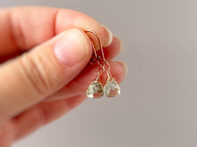 Load image into Gallery viewer, Dainty Green Amethyst earrings dangle Sterling Silver, 14k gold, Rose Gold