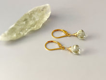 Load image into Gallery viewer, Dainty Green Amethyst earrings dangle Sterling Silver, 14k gold, Rose Gold