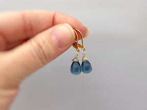 Dainty London Blue Topaz Quartz earrings dangle, Gold, Silver