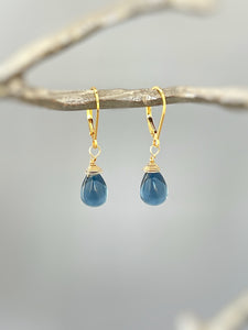 Dainty London Blue Topaz Quartz earrings dangle, Gold, Silver