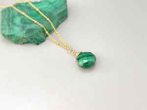 Malachite Necklace Gold Handmade gemstone pendant 14k gold fill Rose Gold Sterling Silver Jewelry layering necklace for women birthstone