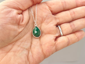 Emerald Necklace Sterling silver Handmade green gemstone pendant Genuine Raw Emerald handmade jewelry layering necklace May Birthstone