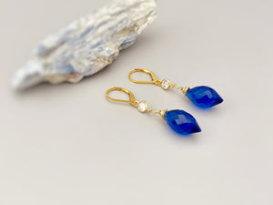 Sapphire Blue earrings dangle gold silver September Birthstone Leverback sparkling crystal 14k Gold Fill Handmade jewelry Dangly drops gift