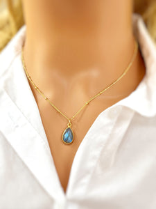Labradorite Necklace Handmade Sterling Silver, 14k Gold blue gemstone pendant Sterling Silver birthstone jewelry layering necklace for women