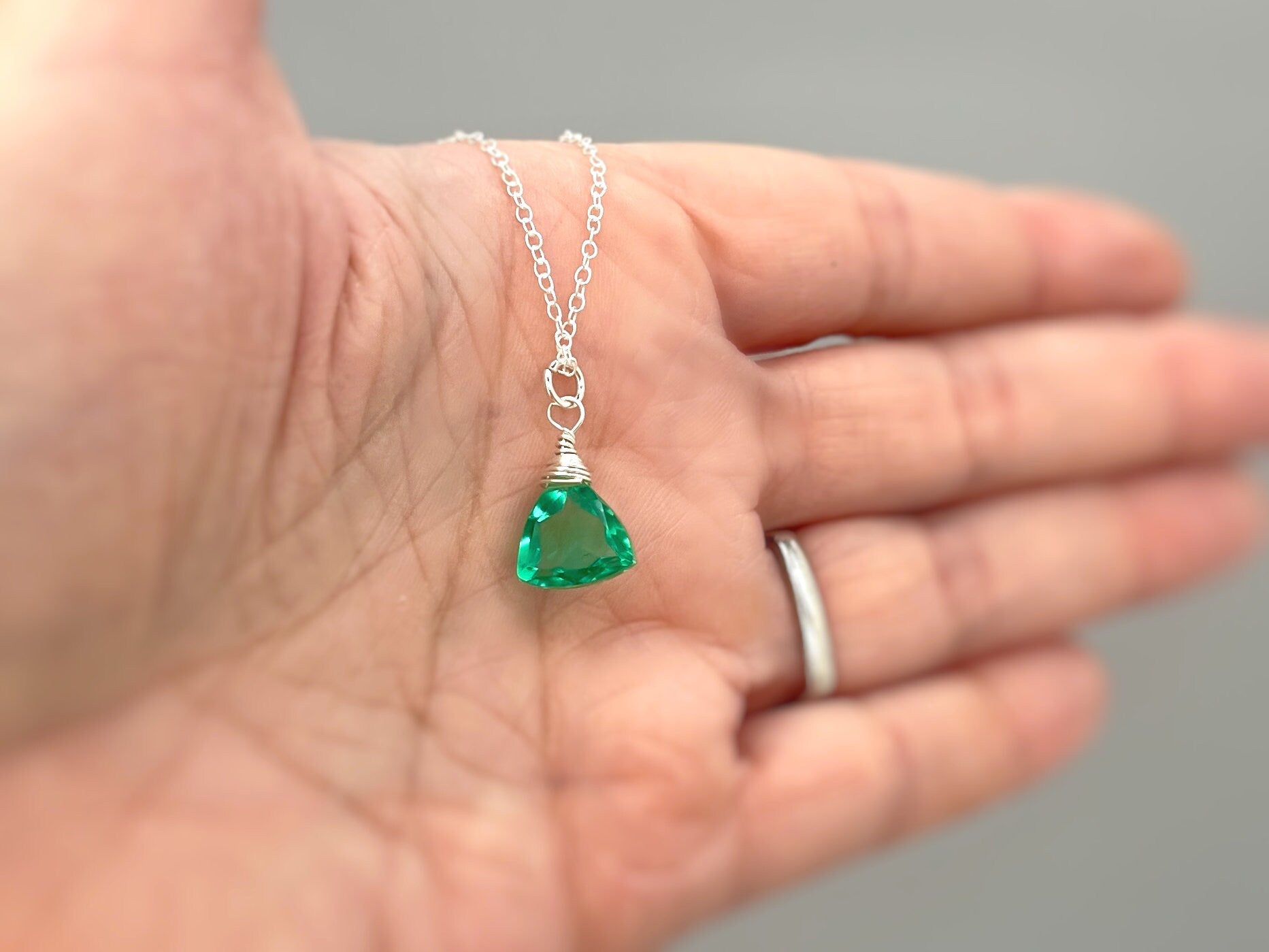 Emerald Green Necklace Handmade pendant 14k gold fill, Rose Gold, Sterling Silver green gemstone quartz Jewelry layering necklace for women
