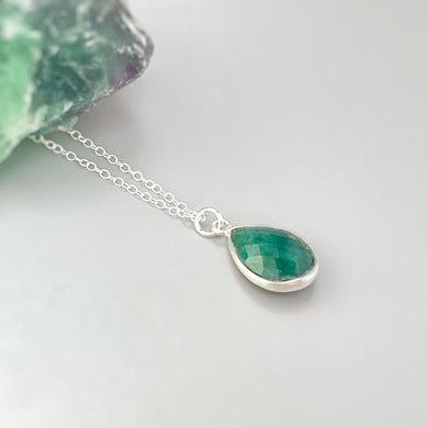 Emerald Necklace Sterling silver Handmade green gemstone pendant Genuine Raw Emerald handmade jewelry layering necklace May Birthstone