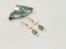 Load image into Gallery viewer, Crystal Moss Agate Earrings Dangle Rose Gold, Sterling Silver, 14k Gold Fill