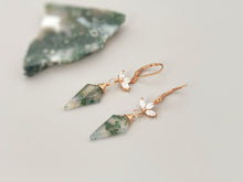Load image into Gallery viewer, Crystal and Moss Agate Earrings Dangle Rose Gold, Sterling Silver, 14k Gold Fill