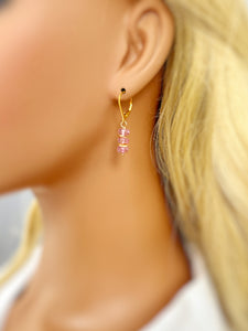 Dainty Pink Topaz earrings dangle, 14k Gold Sterling Silver Rose Gold