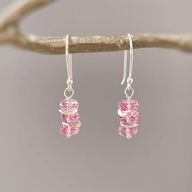 Dainty Pink Topaz earrings dangle Sterling Silver, Rose Gold 14k Gold fill dangly November Birthstone artisan handmade gemstone jewelry gift