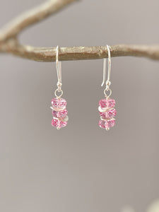 Dainty Pink Topaz earrings dangle, 14k Gold Sterling Silver Rose Gold